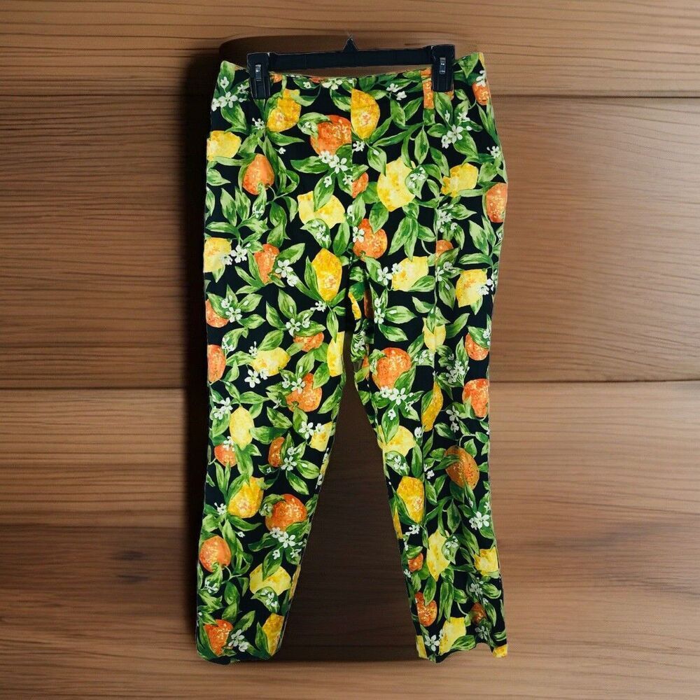 Talbots Citrus Print Pants - Black, Green, Yellow, Orange